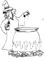 A coloring page of witches
